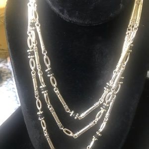 New Silver Links & Black Beads 3 Row Necklace
